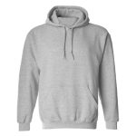Kapüşonlu sweatshirt gri renk, kanguru cepli, baskılı sweatshirt imalatı ve kurumsal etkinlik sweatshirt üretimi için ideal model