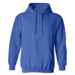 Kapüşonlu sweatshirt saks mavi renk, kanguru cepli tasarım, baskılı sweatshirt imalatı ve kurumsal etkinlik sweatshirt üretimi için ideal