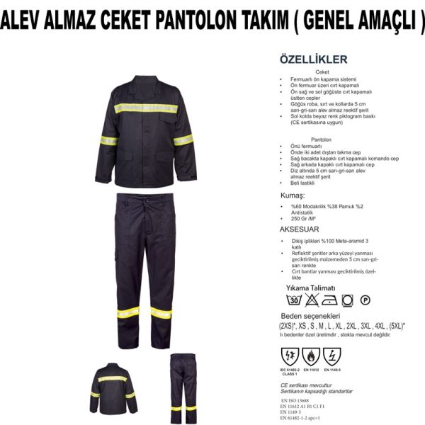 Isıya ve kıvılcıma dayanıklı alev almaz ceket takım, profesyonel alev almaz iş elbisesi