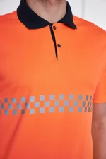 Dry touch iş tişörtü ön görünüm, reflektörlü polo yaka, floresan renkli yüksek görünürlüklü iş tişörtü