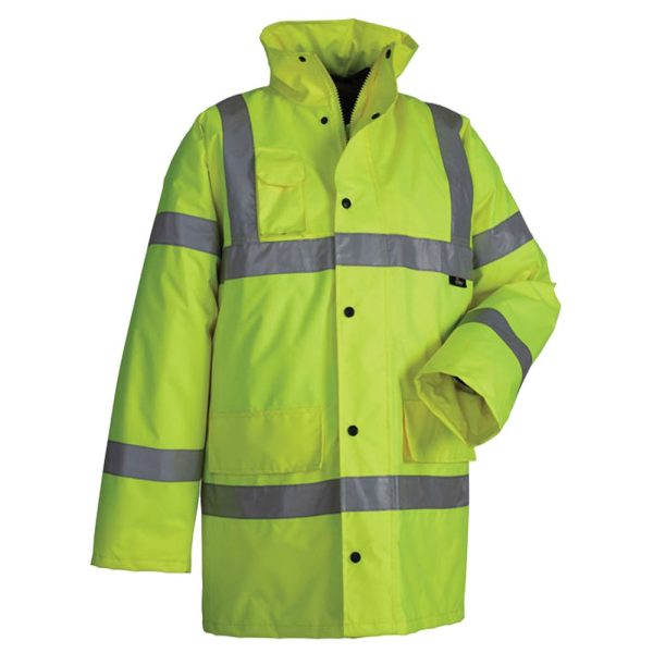 Reflektörlü iş parkası modeli, su geçirmez kumaşlı hi-vis iş kabanı, kaliteli ve dayanıklı iş parkası