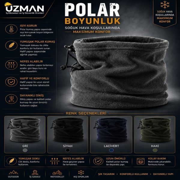 Soğuk hava koşullarında kullanıma uygun kaliteli polar boyunluk bere, kışlık iş beresi