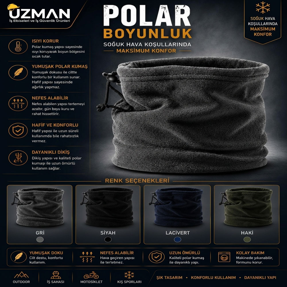 Polar Boyunluk Bere – Sıcak Tutan Kışlık İş Beresi Soğuk hava koşullarında kullanıma uygun kaliteli polar boyunluk bere, kışlık iş beresi