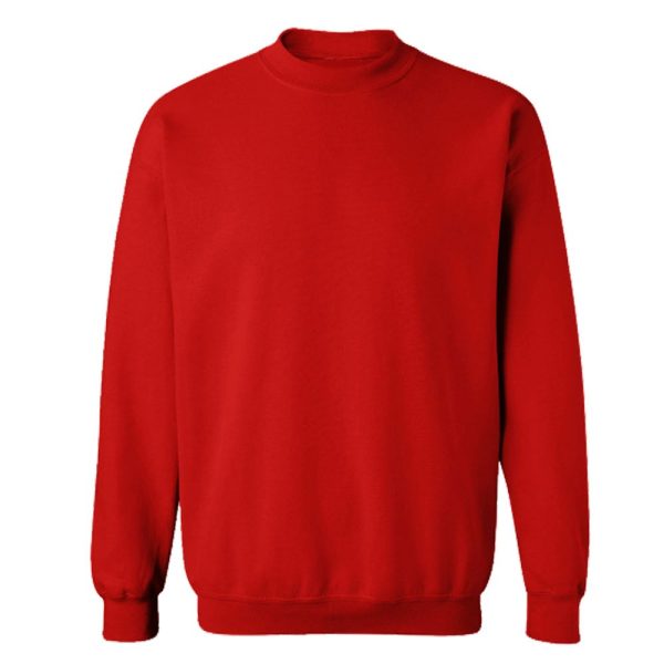 Kırmızı renk bisiklet yaka sweatshirt modeli, iş kazağı olarak kullanılan kurumsal firma baskılı sweatshirt