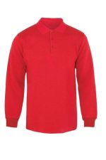 Kırmızı renk polo yaka sweatshirt, iş kazağı olarak kullanılan kurumsal firma baskılı sweatshirt