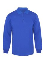 Saks mavi renk polo yaka sweatshirt modeli, iş kazağı olarak kullanılan kurumsal firma baskılı sweatshirt