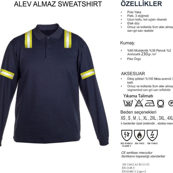 Alev almaz sweatshirt | Isıya dayanıklı koruyucu iş kıyafeti